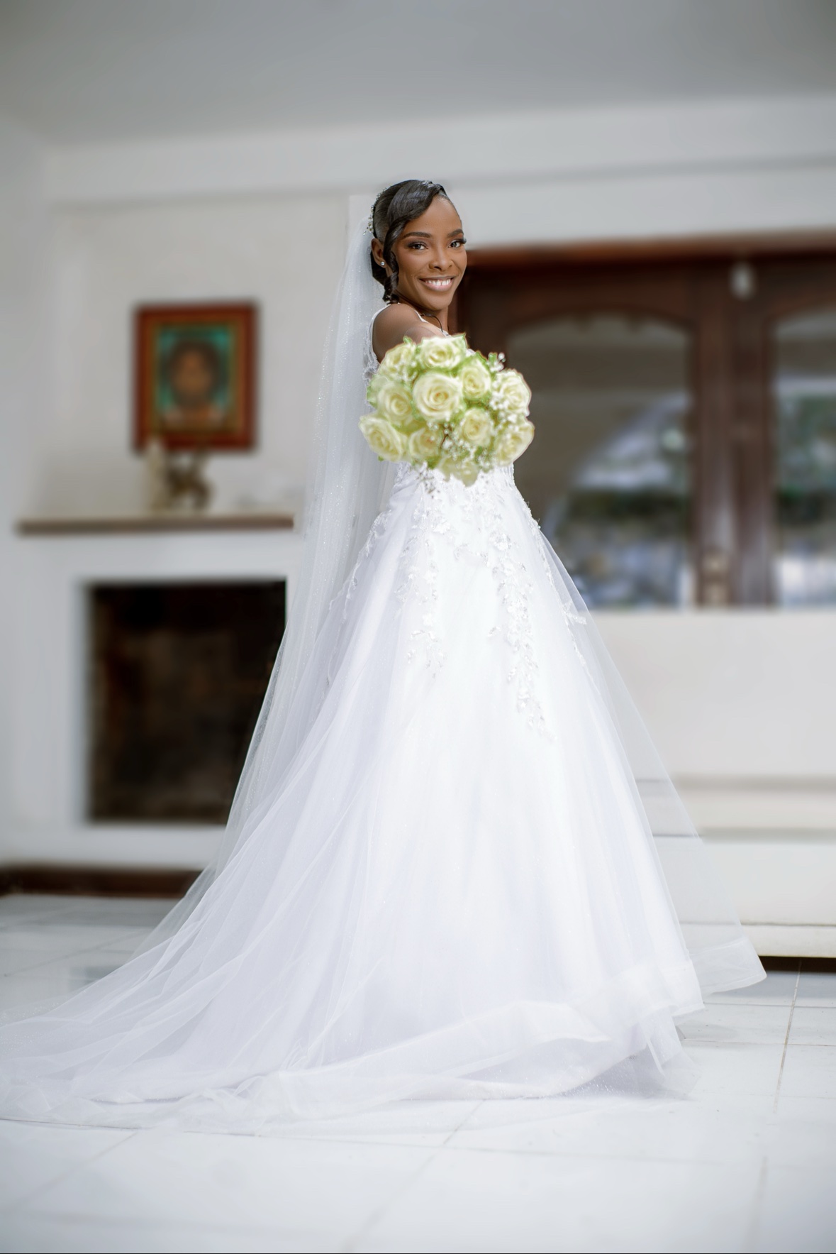 Bride in her wedding dress